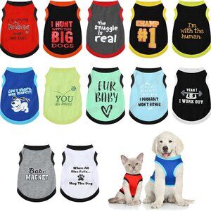 12 Pieces Dog Pet Printed Clothes with Funny Letters Summer Pet T Cool Puppy Ves